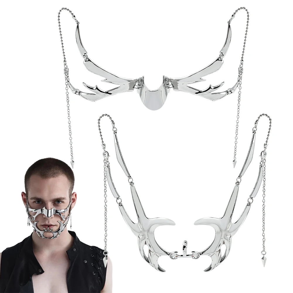 CyberPunk Irregular Metal Mask Gothic Punk Mechanical Alien Fluid Face Accessories Earring for Women Men Prom Party Jewelry