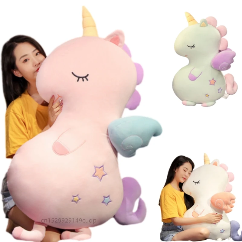 

Плюшевая игрушка-единорог 50-110 см, мультяшный гигантский единорог, мягкая подушка, белый, зеленый, розовый, со звездными крыльями, летающий конь, мягкая игрушка-животное, декор для дома