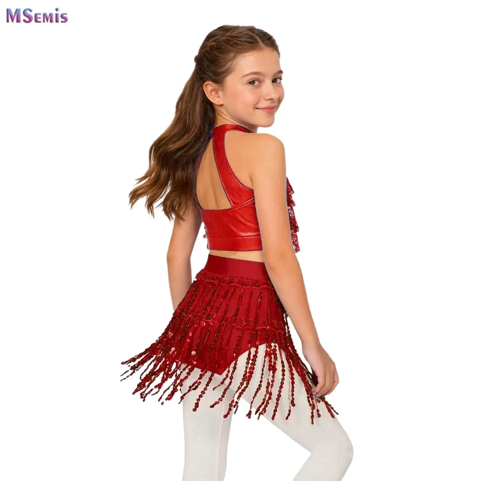 

Kids Girls Jazz Dance Performance Costume for Birthday Party Gift Ballet Jazz Dance Gymnastics Class Competition Outfit Sequins