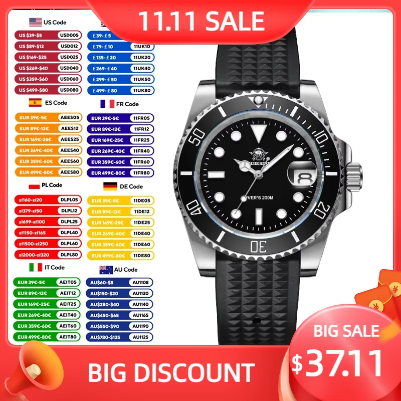 ADDIESDIVE Business Men's Quartz Watch Stainless Steel 200M Diving Waterproof Watches Super Luminous Calendar Display Wristwatch