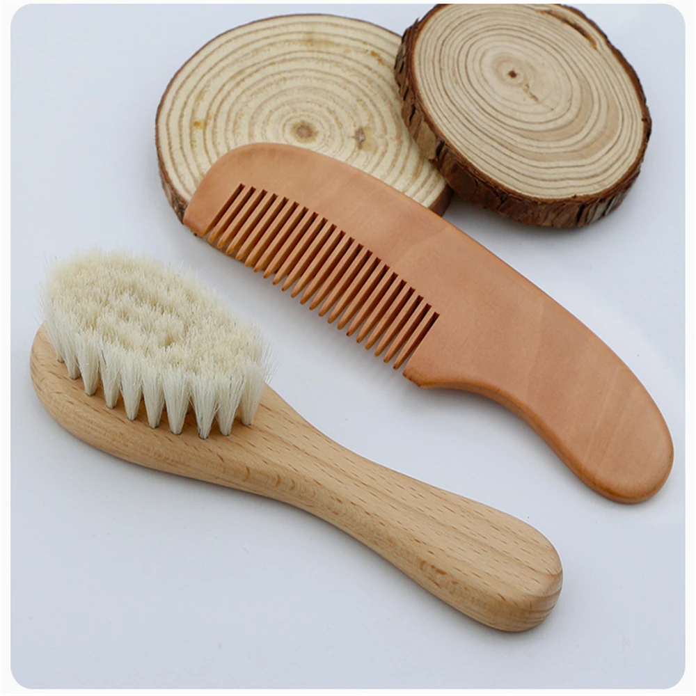 Newborn Baby Hair Bath Brush Infant Head Massager Comb Natural Wooden Soft Wool Brush Head Comb Portable Brush Comb For Kids