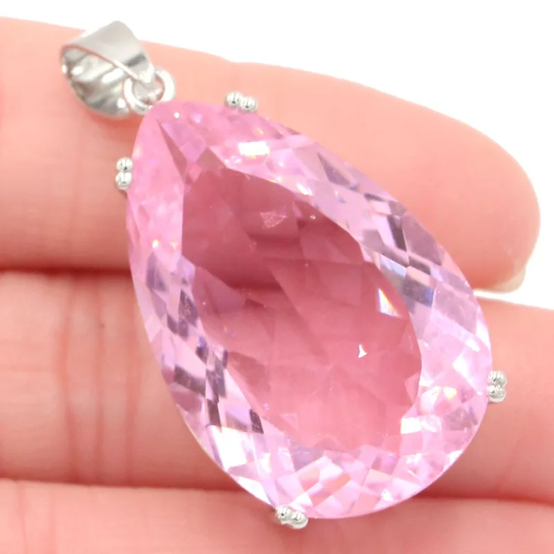 

Buy 4 Get 1 Free 40x20mm Big Gemstone Rich Blue Violet Tanzanite Pink Kunzite Smoky Topaz Women Silver Pendant