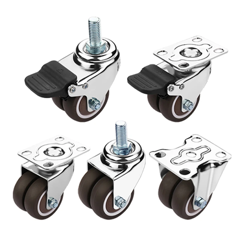 4 pz 1.5/2 pollici doppio rullo ruota mobili ruote ruote ruota girevole universale ruota direzionale M10/12 con freno
