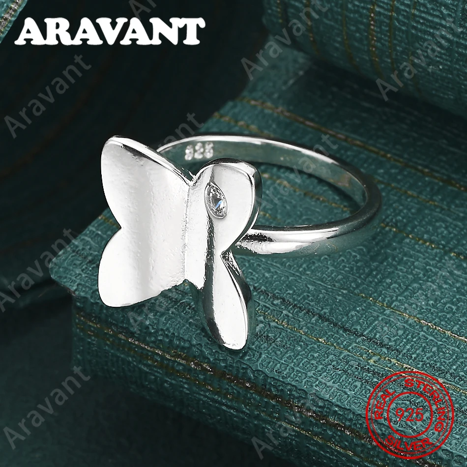 925 Sterling Silver Polished Butterfly Zirconia Ring For Women, Commuter Accessories, Christmas Gift Jewelry