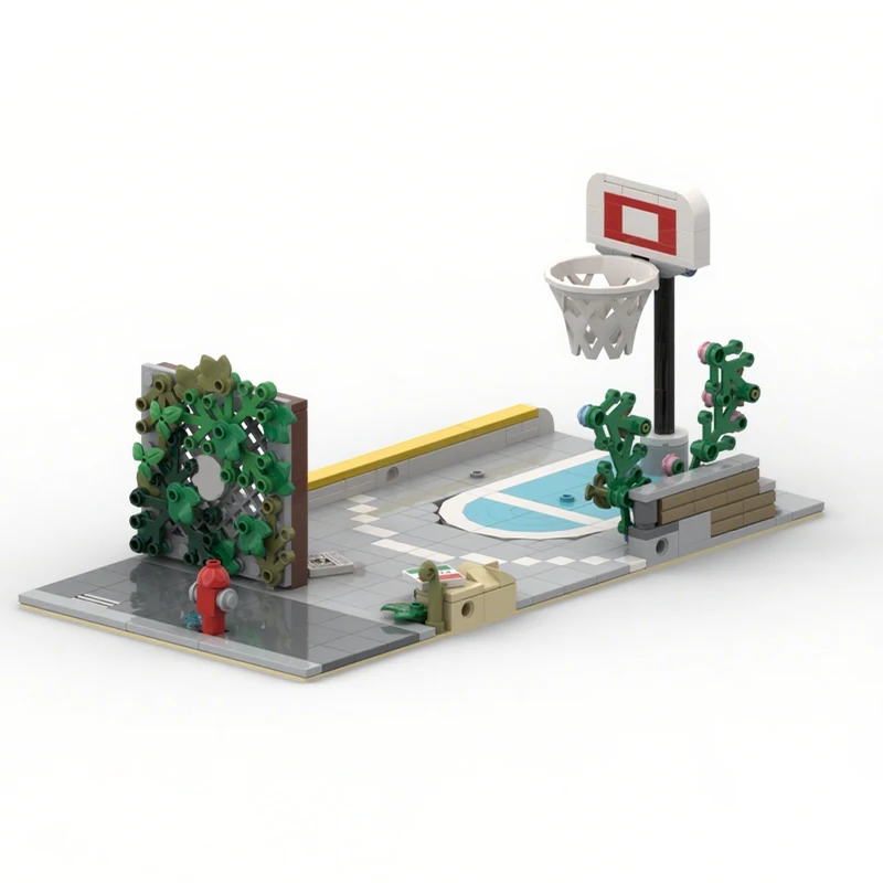 

NEW 284PCS MOC Street View Alley Basketball Court Model Custom Brickss Architecture DIY Assembly Display Home Decor Gift Blocks