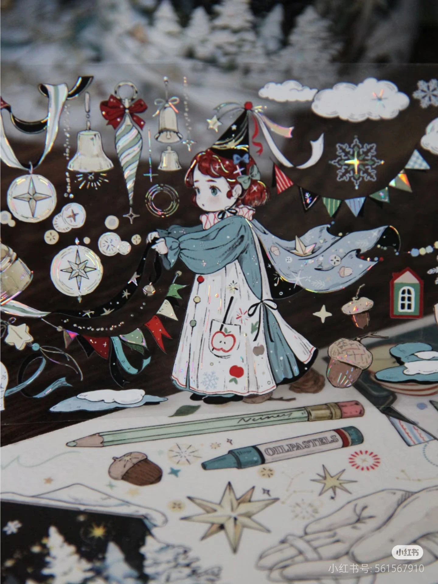 شريط لطيف للفتيات الساحرة الصغيرة للحيوانات الأليفة، مجموعة قصص الأحلام الشتوية، شخصيات فضية ورقية