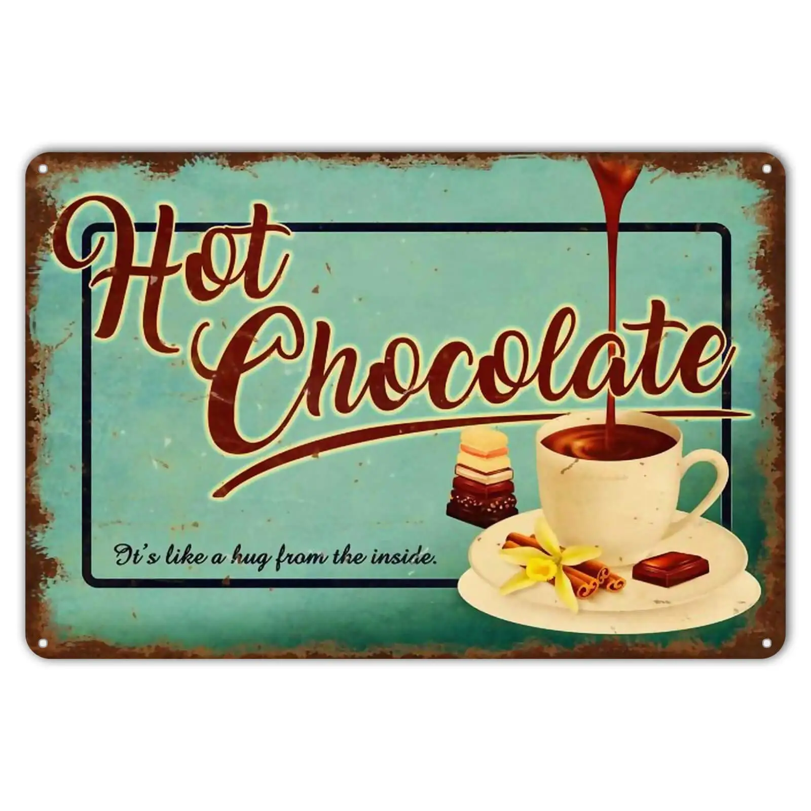 Letrero Metálico de Chocolate Caliente, Placa Decorativa para Tienda, Hogar, Bar, Pub, Cueva del Hombre, Restaurantes, Decoración de Pared, 12 x 8 pulgadas