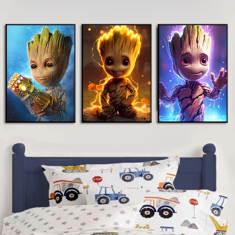 Tree-Like Creature Alien Ents Groot Poster, Cute Cartoon Wall Art, Canvas Painting, Print for Kids Room, Home Decor Pictures