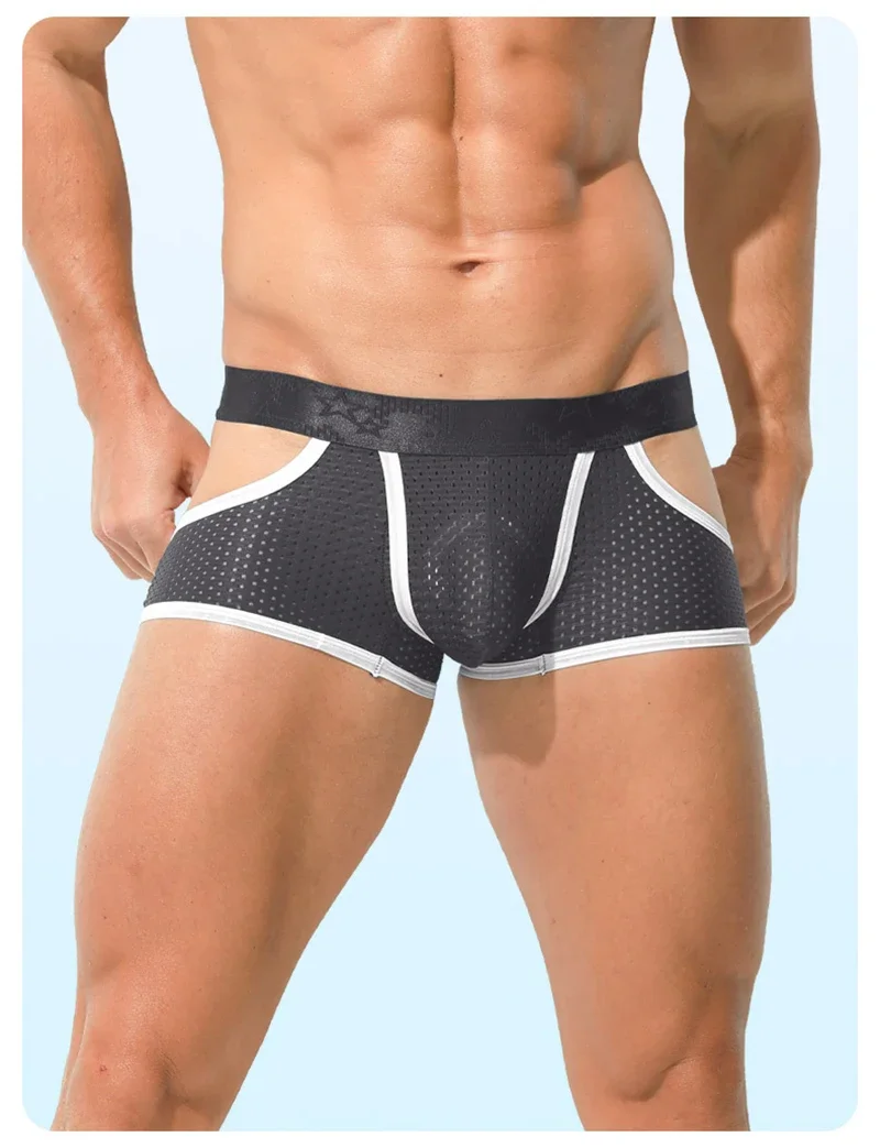 الرجال الحرير الجليد رصاصة نمط سبليت الملابس الداخلية تنفس شبكة الملاكم السراويل مريحة رقيقة سراويل رياضية