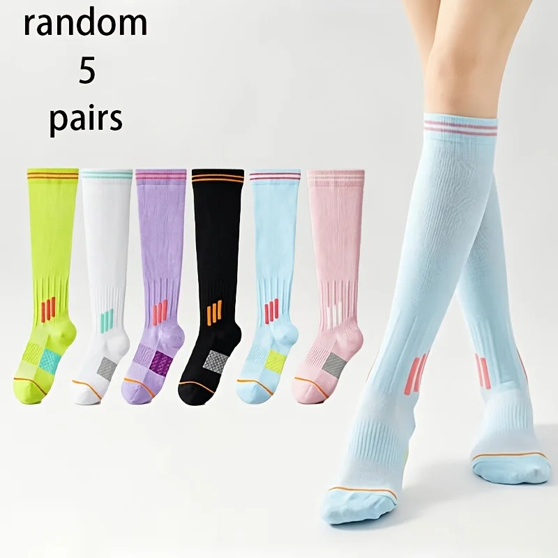 5 pairs of women's calf socks, breathable and comfortable, suitable for all seasons, fitness running, skipping rope sports socks