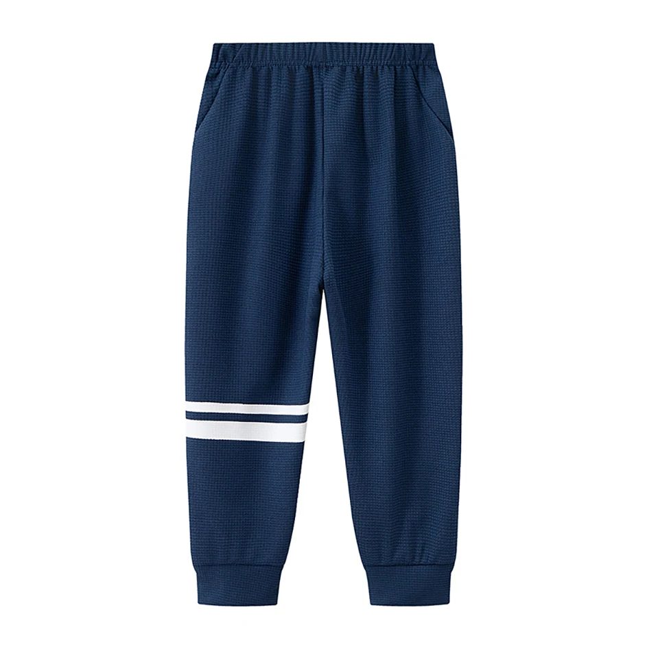 3-teiliges Set Frühlings-/Herbst-Kinderhosen mit Seitenstreifen und Waffelmuster, bunt, modisch und für den täglichen Sport geeignet. – Detail 7