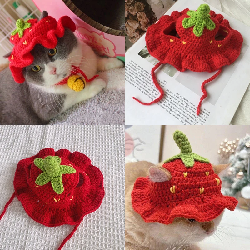 Pet Knitted Hat Cat Hat With Ear Holes Cute Kitten And Dog Headgear Pet Cosplay Hat