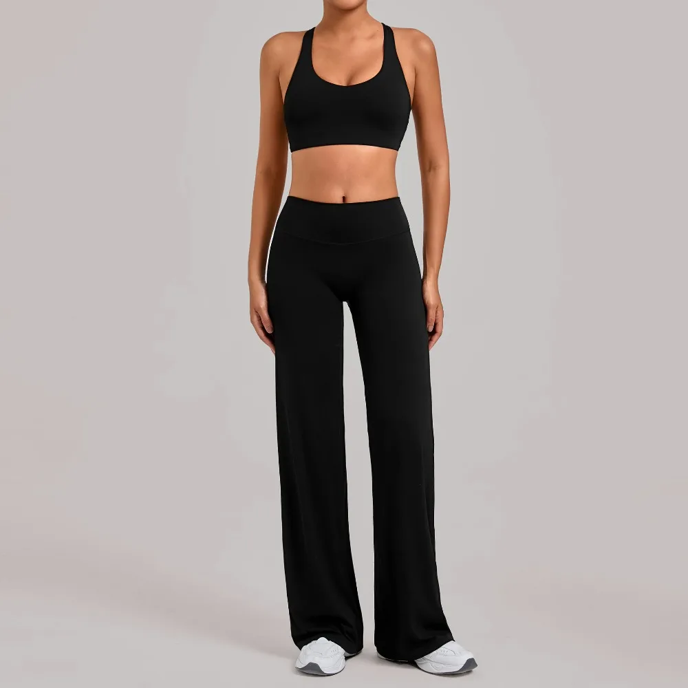 

Бесшовная одежда для тренировок в тренажерном зале, комплекты для йоги, майка-борцовка, брюки с прямыми штанинами, костюм для тренировок на открытом воздухе, фитнес-комплект из двух предметов