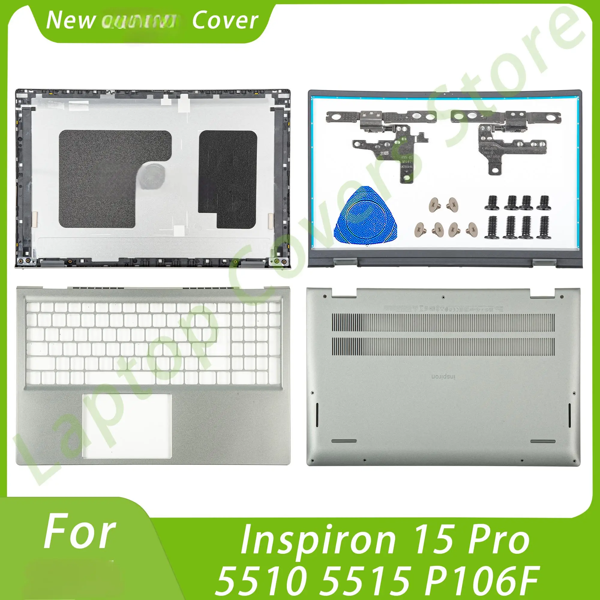 NEW Parts For Inspiron 15 Pro 5510 5515 P106F Aluminium Palmrest 06P0TG/0MK2CK Bottom Case 06W5VK Replace Silver 15.6inch