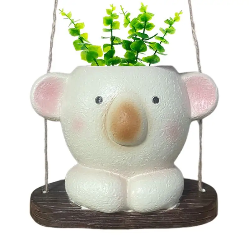 Cute Swing Plant Pot Swing Resin Plant Pot In Koala Face Shape Indoor Outdoor Flower Pot Decor Novelty Garden Ornaments Artistic