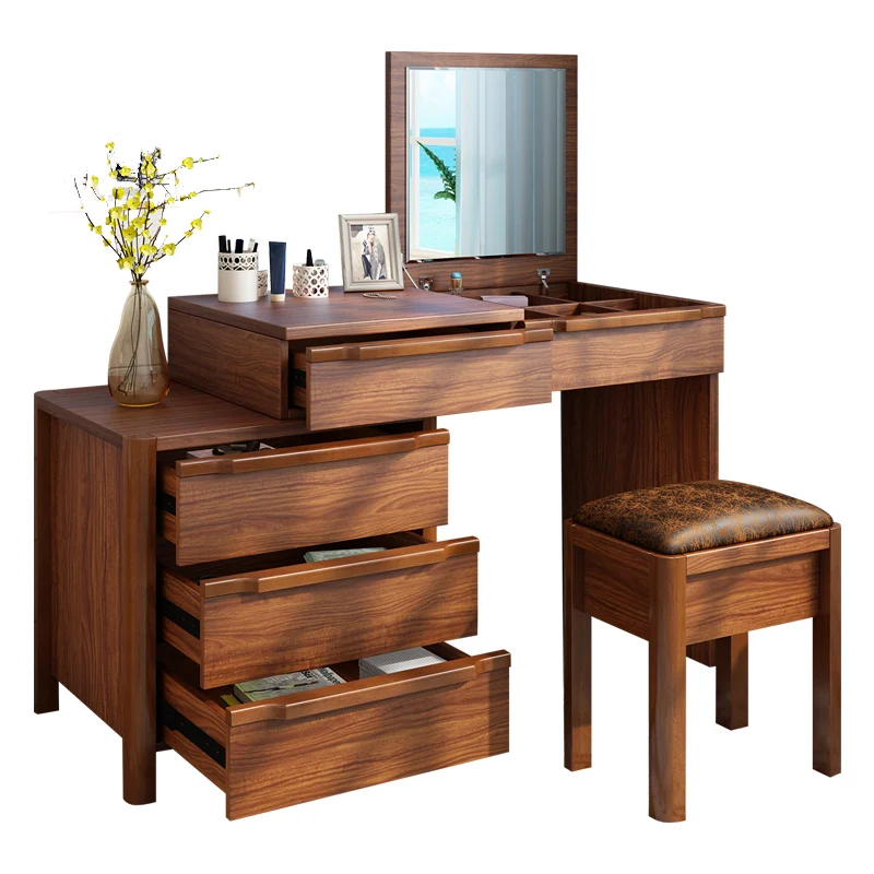 Dresser Bedroom Small Apartment Flip Desk Multi-Functional Simple Burlywood Dresser Storage Cabinet Chest of Drawers