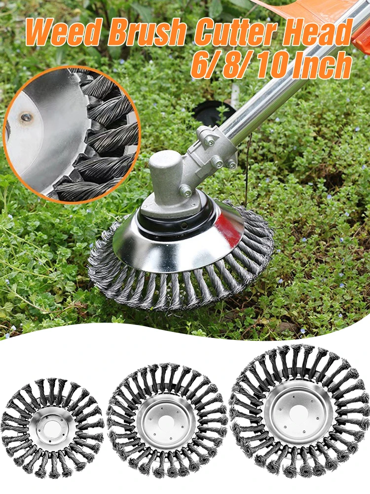 Upgrade 6/8/10 Inch Weed Brush Cutter Head Universal Lawn Mower Grass Trimmer Head Steel Wire Wheel Brush Garden Trimmer Head