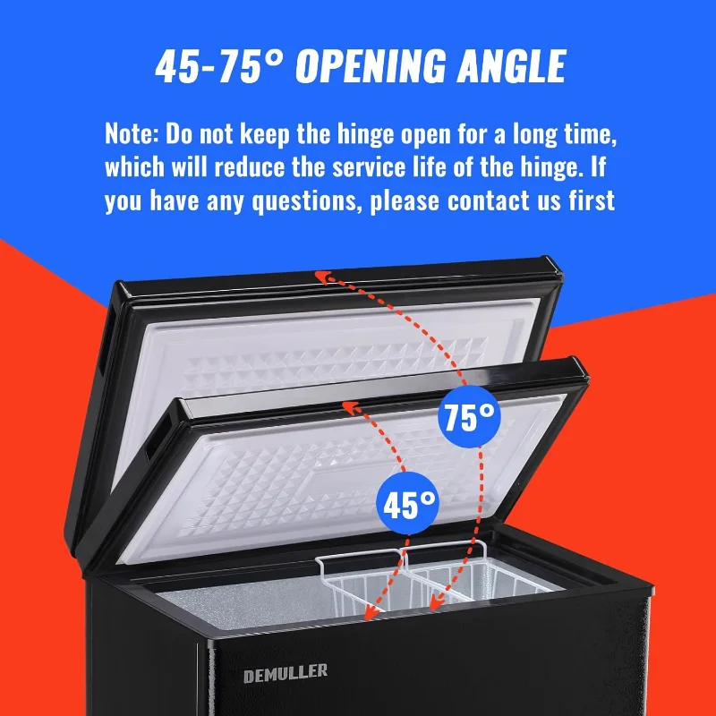 فريزر صغير على الصدر، باب مفتوح، فريزر عميق، مع سلة تخزين قابلة للإزالة لمرآب المطبخ المنزلي باللون الأسود