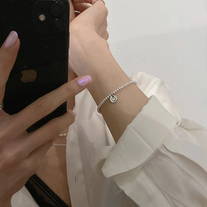 925 Sterling Silver Bracelets for Women Men String Accessories Trend Vintage Simple Geometric Heart Pendant Party Jewelry Gift