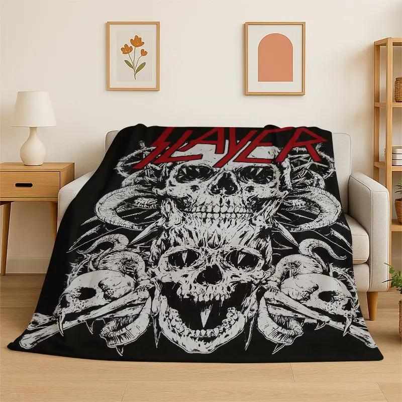 Retro Slayer Heavy Metal Rcck Band Sign Flannel Blanket Soft Warm Throw Blanket for Bedroom Living Room Bed Travel Picnic Gift