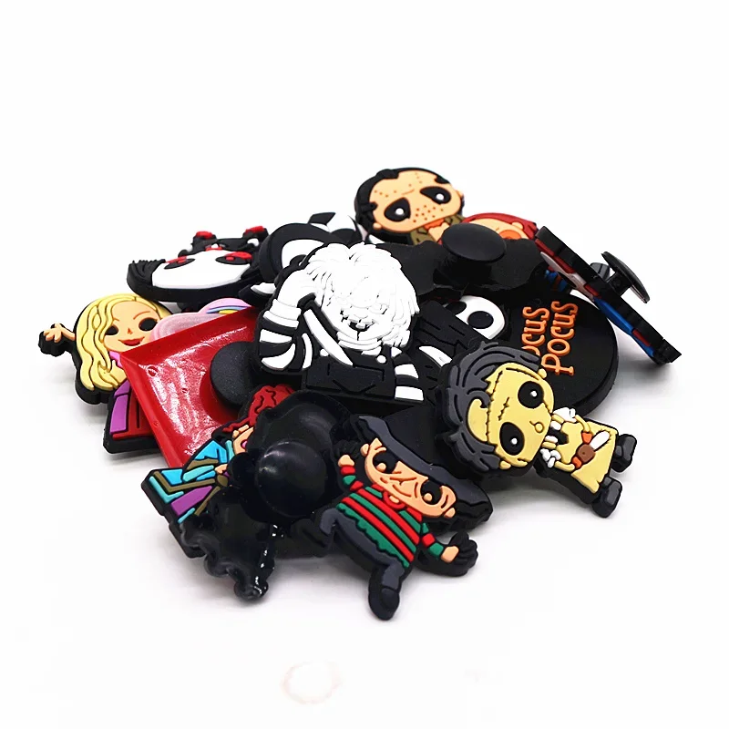 Halloween Horror Movie Style Shoe Charms PVC Grim Reaper Chainsaw Wizard Murderer Designer Clogs Accessories Decorations