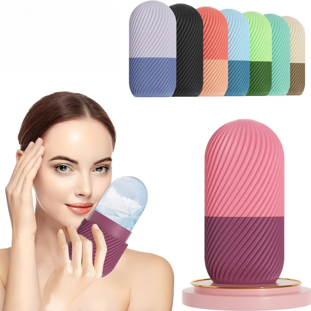 Rolo de gelo para rosto e olhos, molde de gelo de silicone, resfriamento e endurecimento da pele facial, rolo de gelo à prova de vazamento, ferramentas de cuidados faciais reutilizáveis