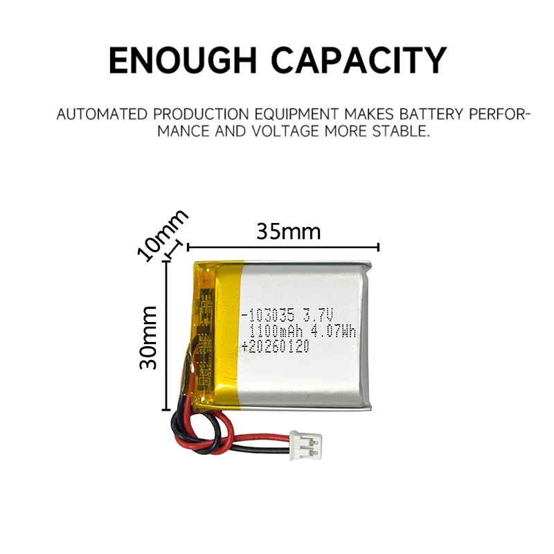 Rechargeable 103035 Polymer Battery 3.7V 1100mAh for Smart Instrument Driving Recorder 503035