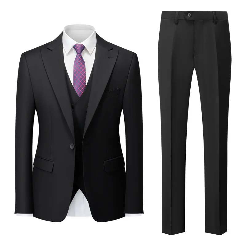 

High-end Men Suit 3 Pcs Jacket Vest Pants Single Breasted Wedding Grooms Tuxedo Formal Business Occasion Suit