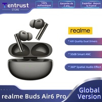 Global Version realme Buds Air 6 Pro Wireless Earphone 50dB Active Noise Cancellation Up to 40Hours Battery Life Headphone