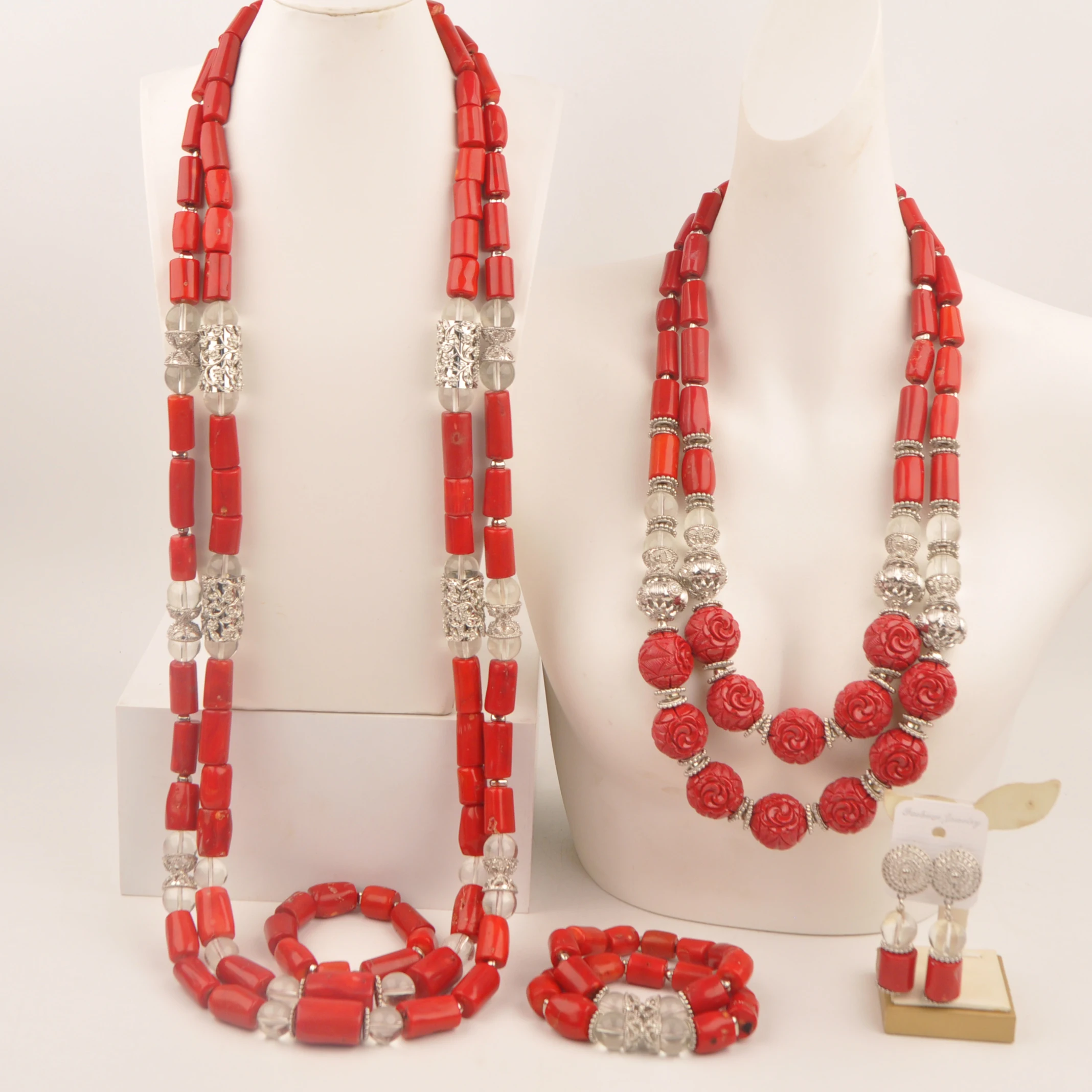 Wedding necklace Collection Nigeria red natural coral African fashion jewelry