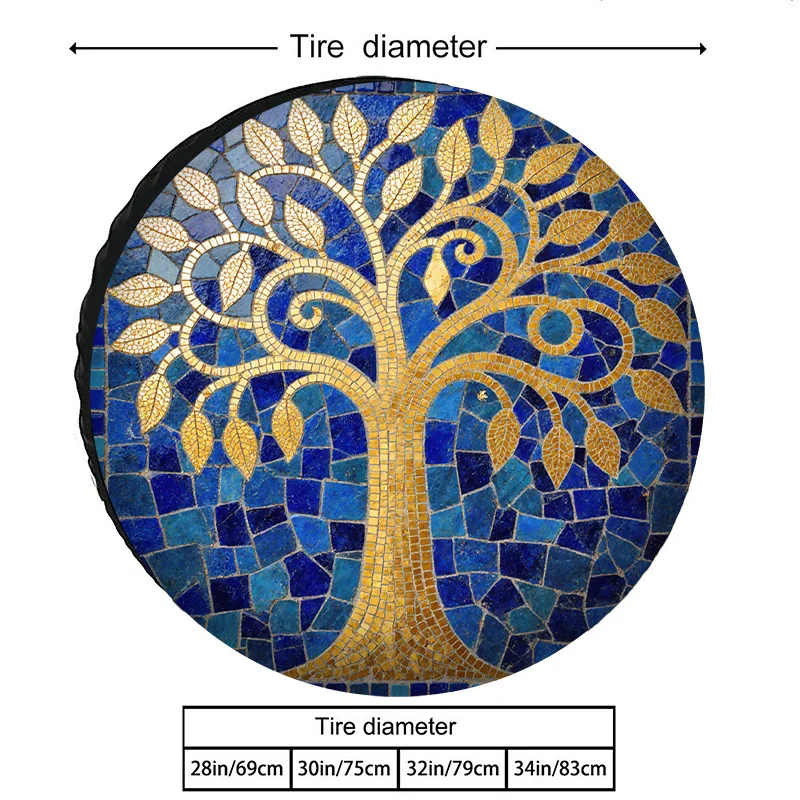 Golden Tree Pattern Polyester Fiber Tire Cover Waterproof Windproof Outdoor Car Wheel Protector Durable And Decorative Auto Acce