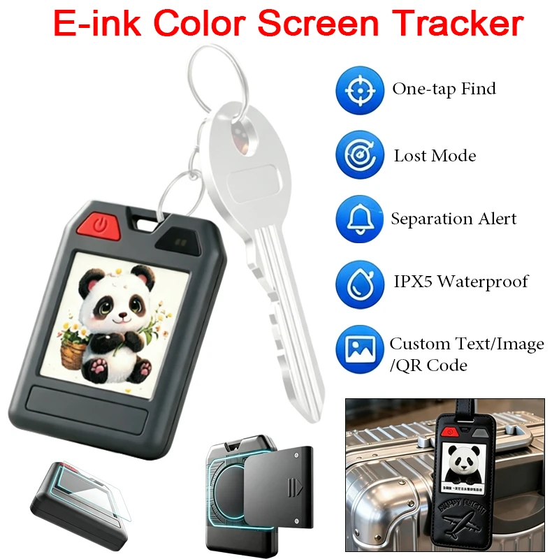 1.54 inch E-ink Color Screen Tracker Dual-System Pet Tracker Wallet Keychain Anti-Loss Device Compatible with Apple & Google