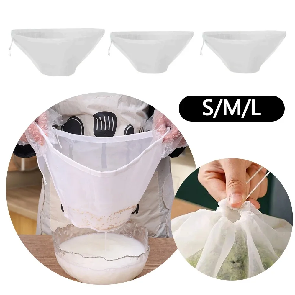 New Bowl Shape Kitchen Food Filter Net Drawstring Reusable Filter Bag Easy to Clean Anti-blocking Food Dehydrat Strainer