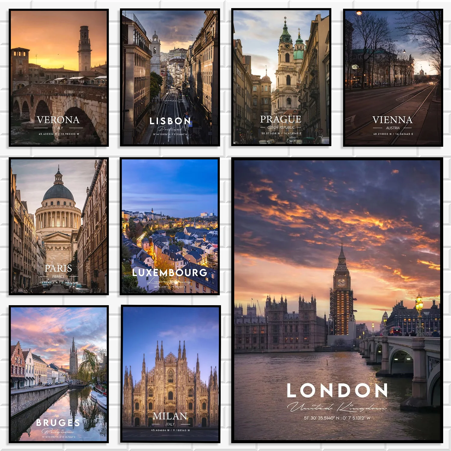 European City Landmark Canvas Painting London Paris Prague Scenery Wall Art Print Travel Souvenir Gift For Home Interior Decor