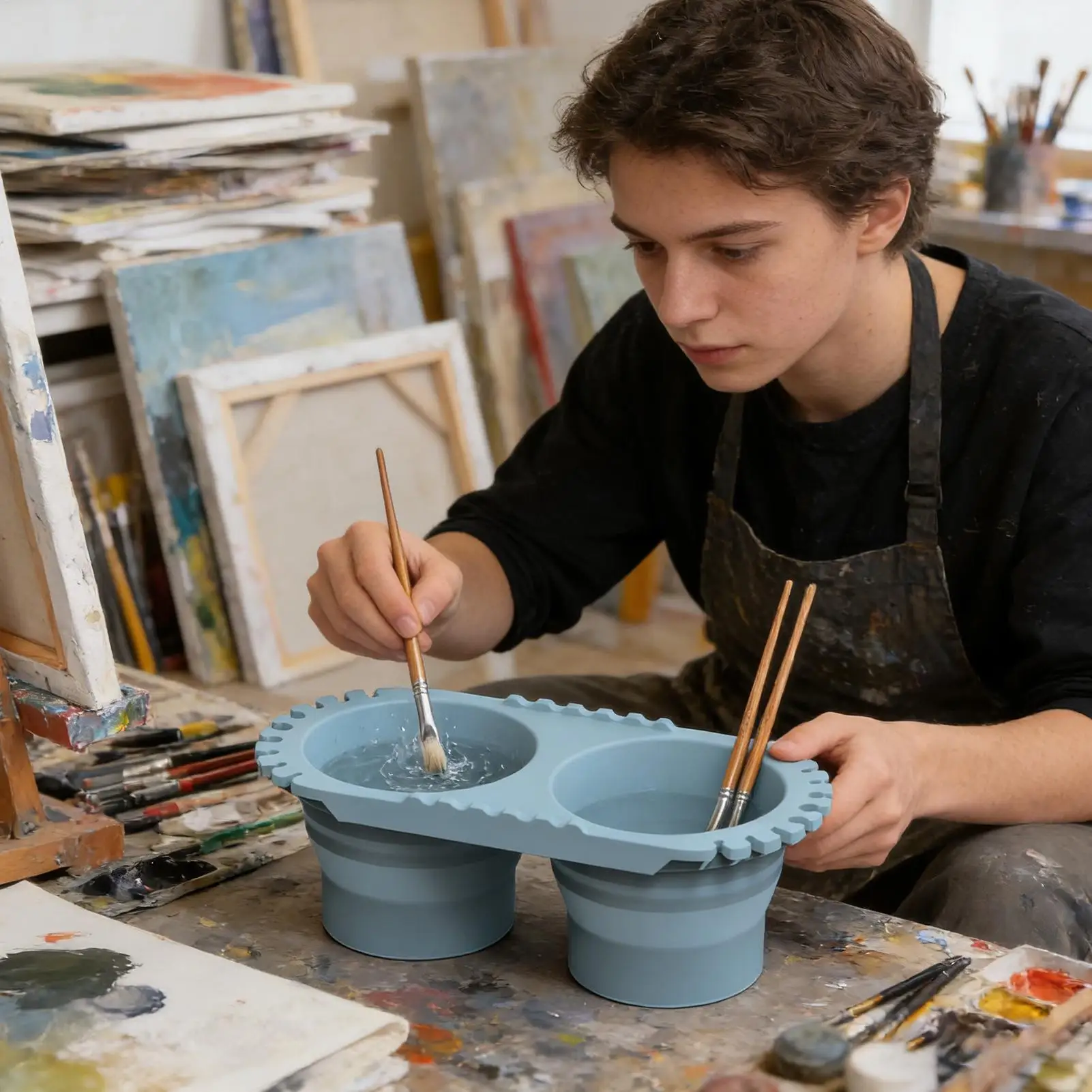 Oil Paint Brush Cleaner Cup Foldable Art Silicone Water Bucket Drawing Watercolor Rinser Pen Washing Bucket Cups for Painters image 4