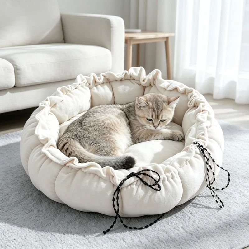 Foldable Pet Sleeping Pod  Drawstring Closure for Security, Machine Washable, Great for Small Breeds Indoor Use