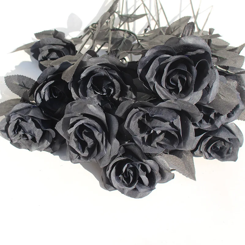 5pcs 8-9cm Silk Black Rose Artificial Flower Head Bouquet Home Living Room Wedding Chritmas Decoration New Year Decoration