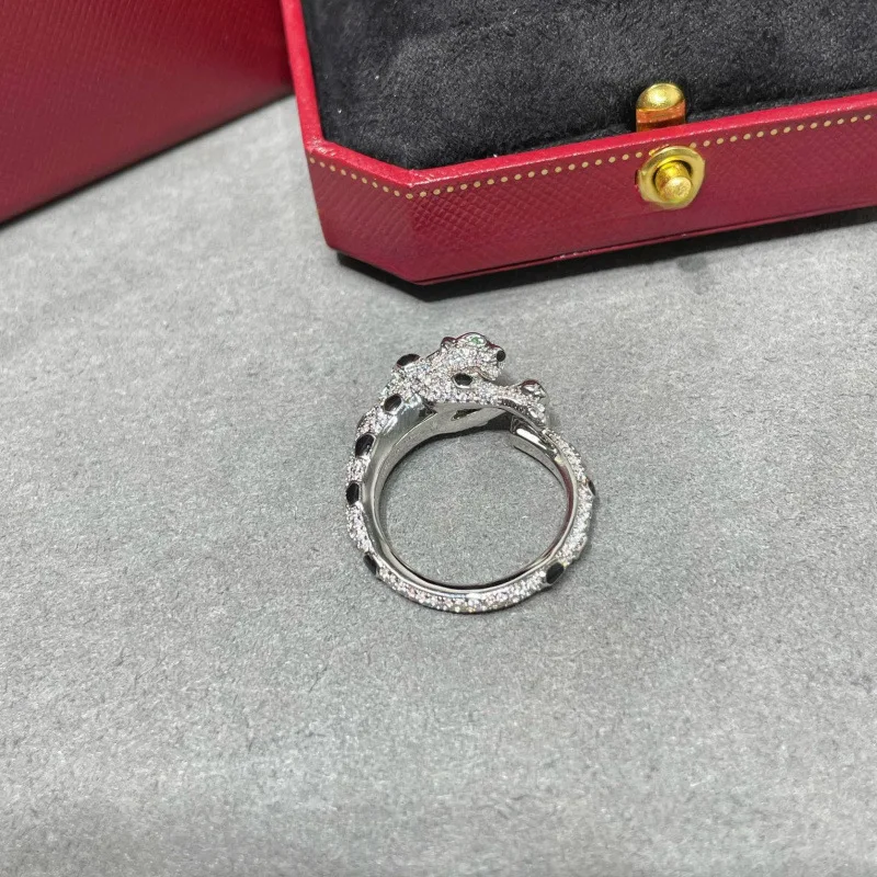 

High-end Leopard Ring for Women, Adjustable Open DesigninsLight Luxury Elegant Super Fairy Inlaid Full Diamond Internet Celebrit