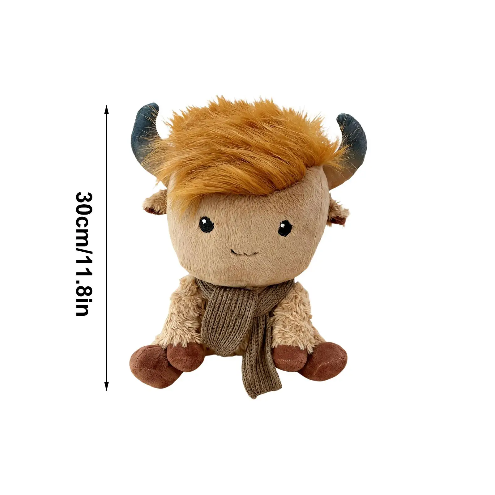 ตุ๊กตาวัวนุ่มนิ่ม หมอนอิงอารมณ์ดี พร้อมผ้าพันคอและผมปรับได้ ตุ๊กตาวัวขนนุ่มสำหรับเด็ก ของขวัญวันเกิด