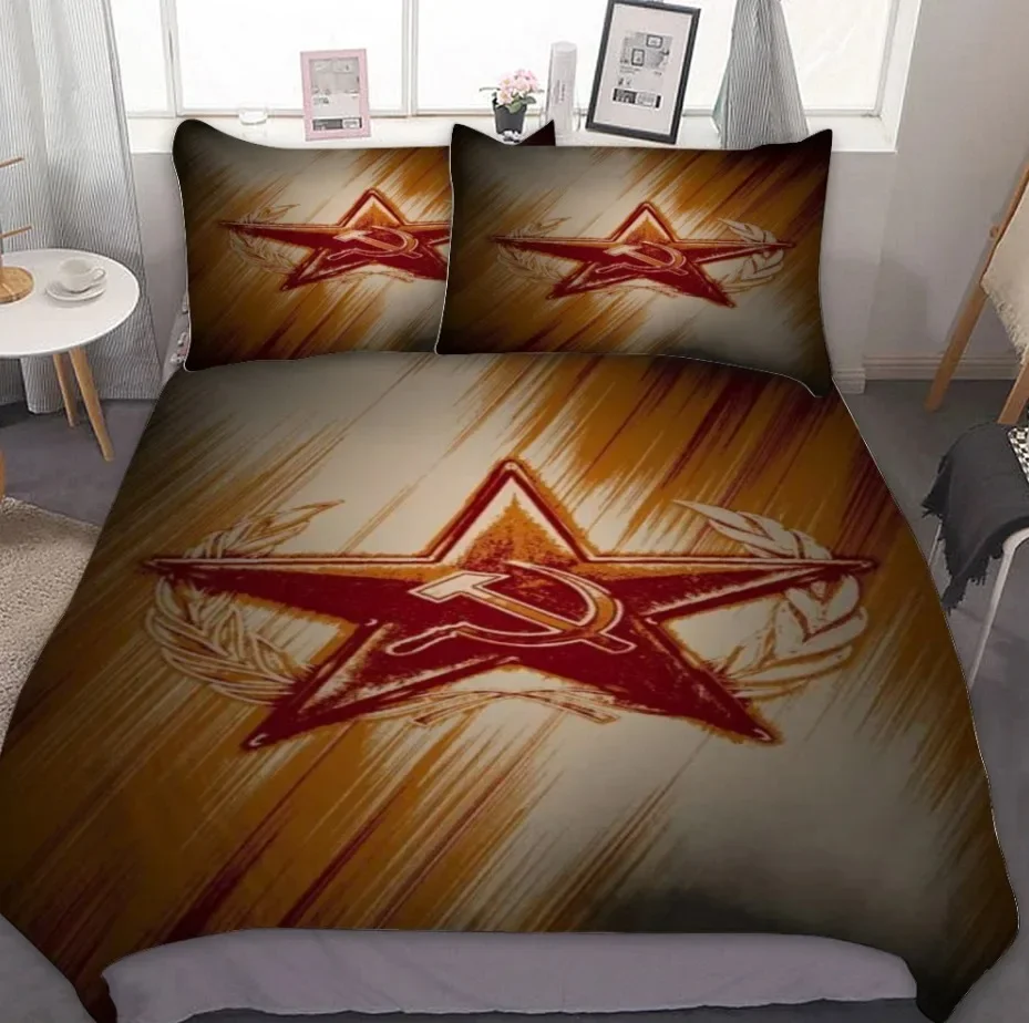 Red Soviet Socialist Republic USSR Flag Duvet Cover Set Soviet Union Bedding Sets Russian Soviet Flag Quilt Cover Set Bedspreads
