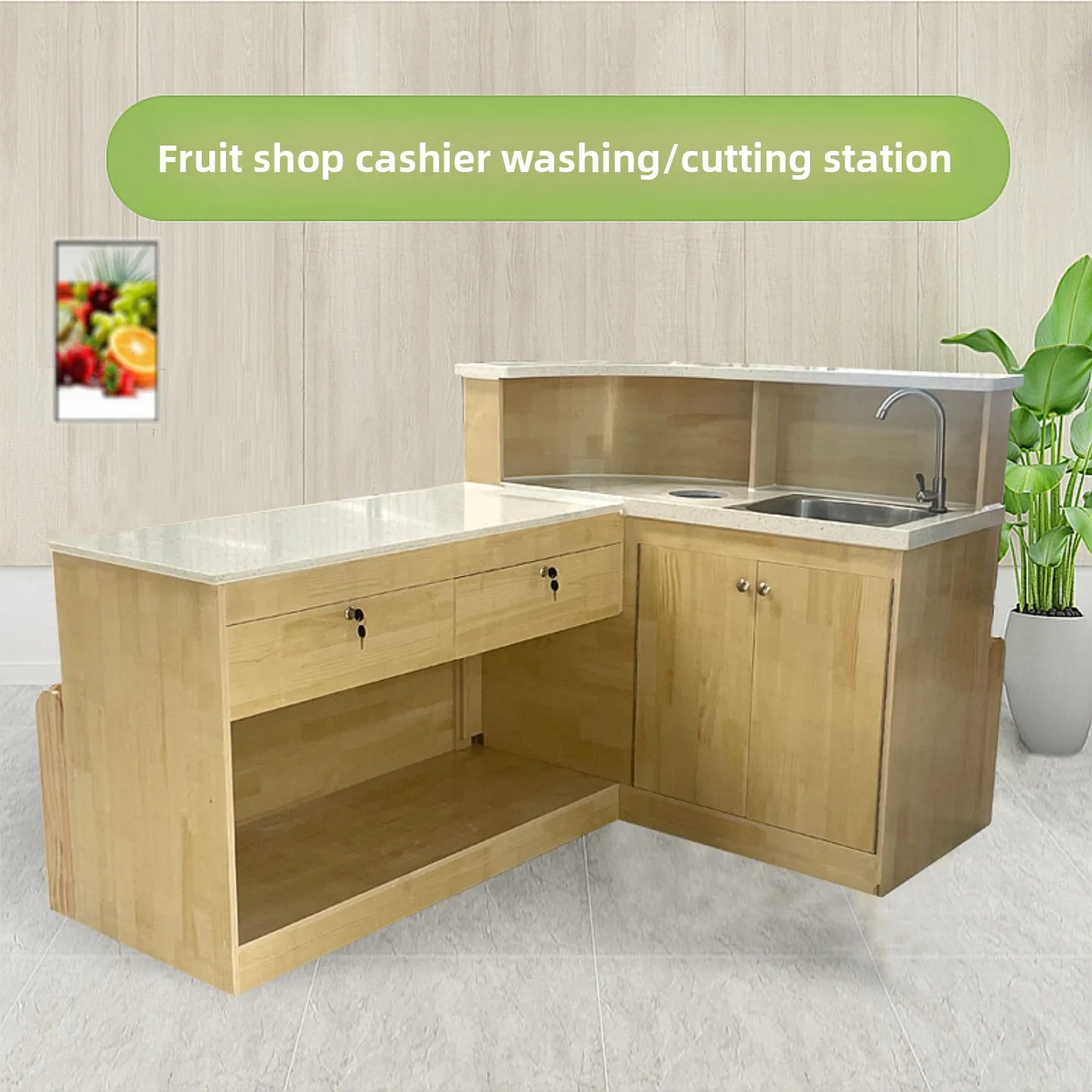 CX Fruit Shop checkout page Fruit cutting table Marble stainless steel washing and cutting table