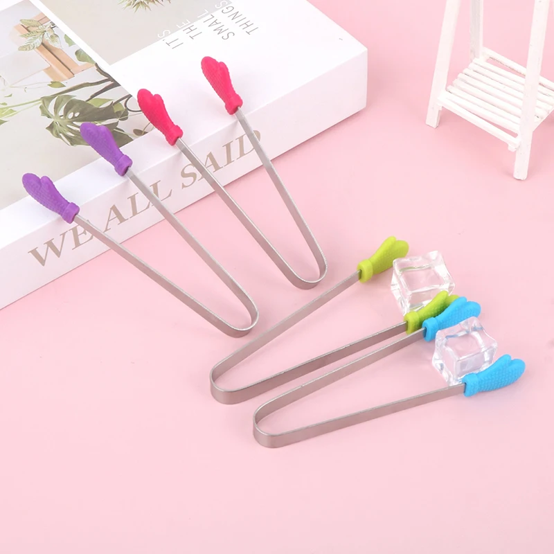 1Pc Silicone Food Tongs Gloves-shaped Stainless Steel Non-slip Kitchen Utensil Ice Candy Food Clip Mini Ice CubesTongs