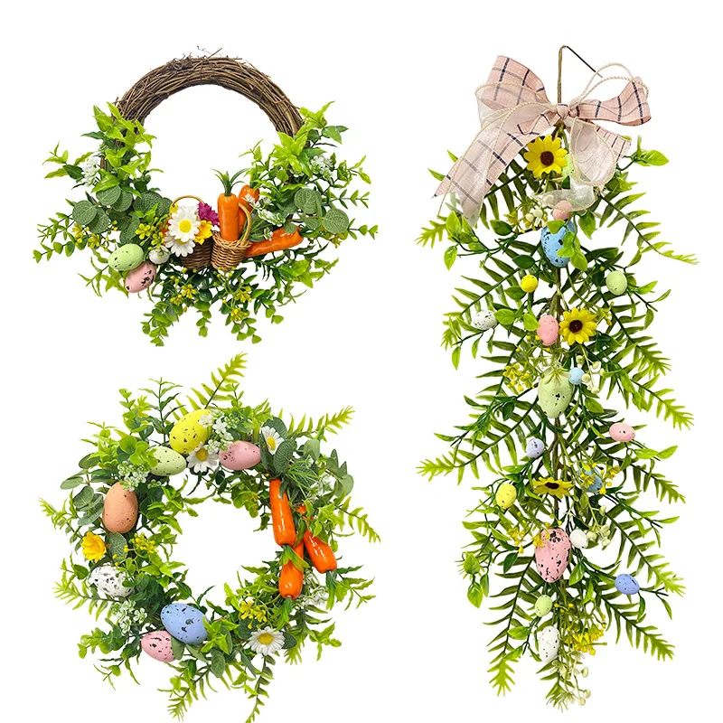 

5 Styel Bow Ribbon Easter Eggs Wreath Easter Eggs Garland Door Ornaments Wall Decor Happy 2024 Easter Day Decor For Home Kids