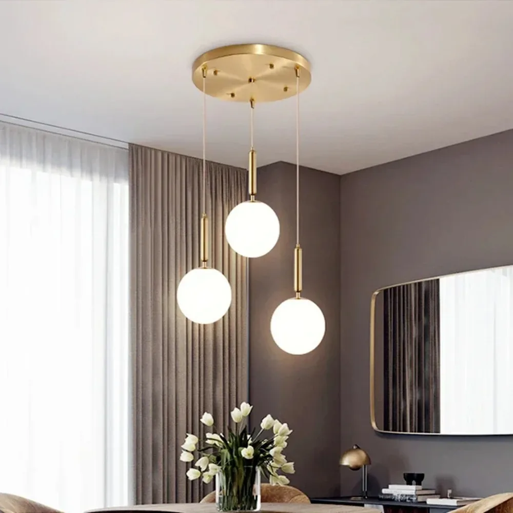 

Modern LED Glass Pendant Light Brass Black Milk Ball Chandeliers Lighting for Bedroom Dining Stairs Ceiling Hanging Lamp Lustres