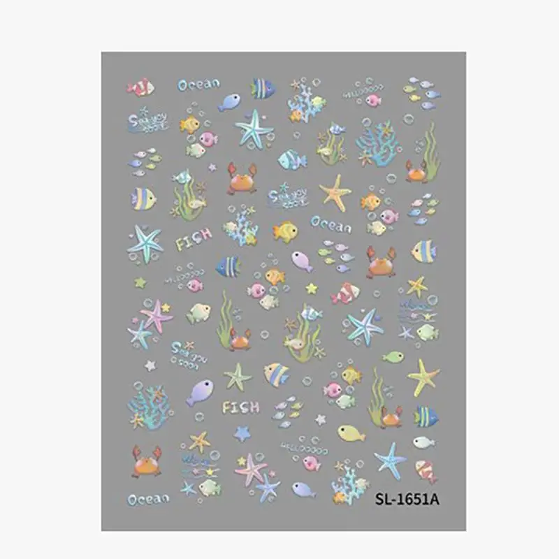 Bunte Blasen, Fischschwarm, Delfin, Wal, Nagelkunst-Aufkleber, Seestern, Muschel, Koralle, Qualle, Seepferdchen, Ozean, Maniküre-Aufkleber – Detail 5