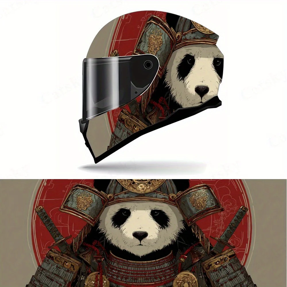 Panda Samurai con personal, pegatina envolvente para casco completo, casco de motocicleta, calcomanía gráfica de carreras, calcomanía para casco envolvente de vinilo
