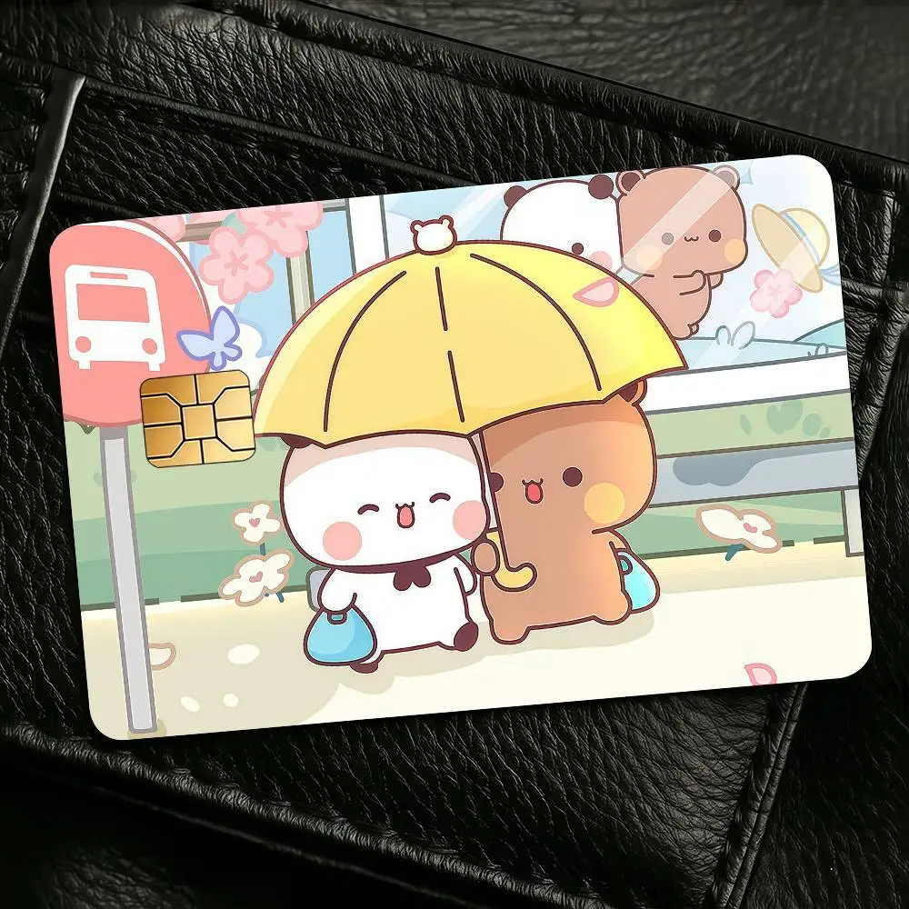 Cartoon Cute Bubu Kawaii Dudu Credit Skin Cover Card Stickers 4PCS Film Bus Pass Front Decoration Bank Debit Waterproof