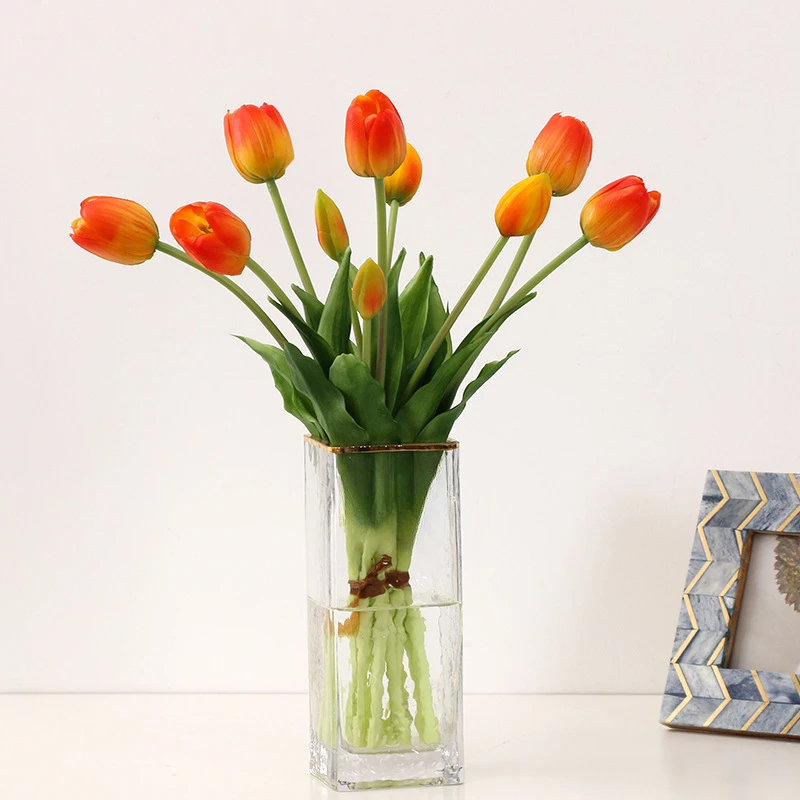 5 Stück künstliche Blumen, weiche Tulpen, künstliche Blumen, fühlt sich echt an, für Zuhause, Garten, Tisch, Hochzeitsdekoration, Simulation, 5-Kopf-Tulpenstrauß – Detail 8
