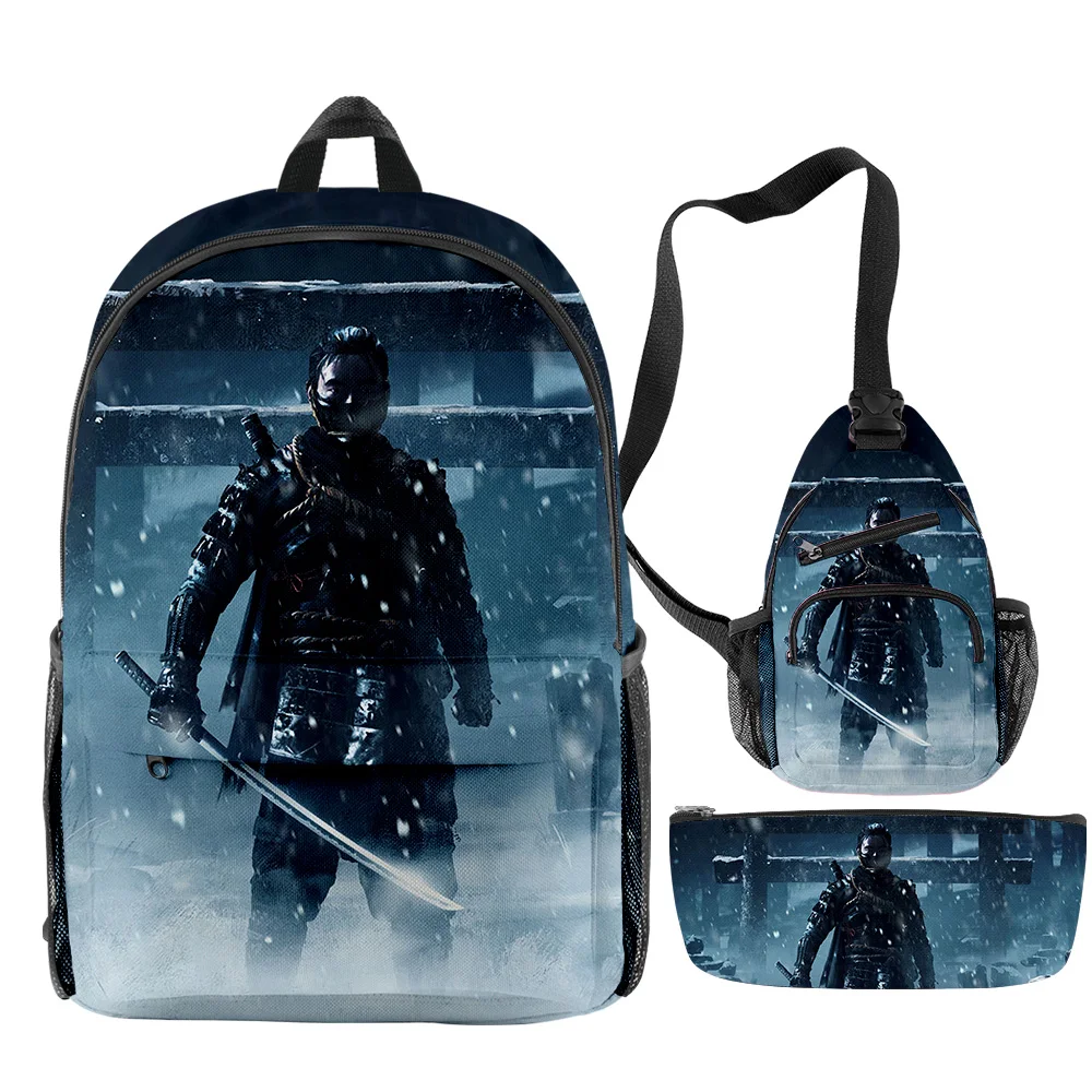 Classic Fashion Ghost of Tsushima Game 3D Print 3pcs/Set pupil School Bags Trendy Travel Laptop Backpack Chest Bag Pencil Case