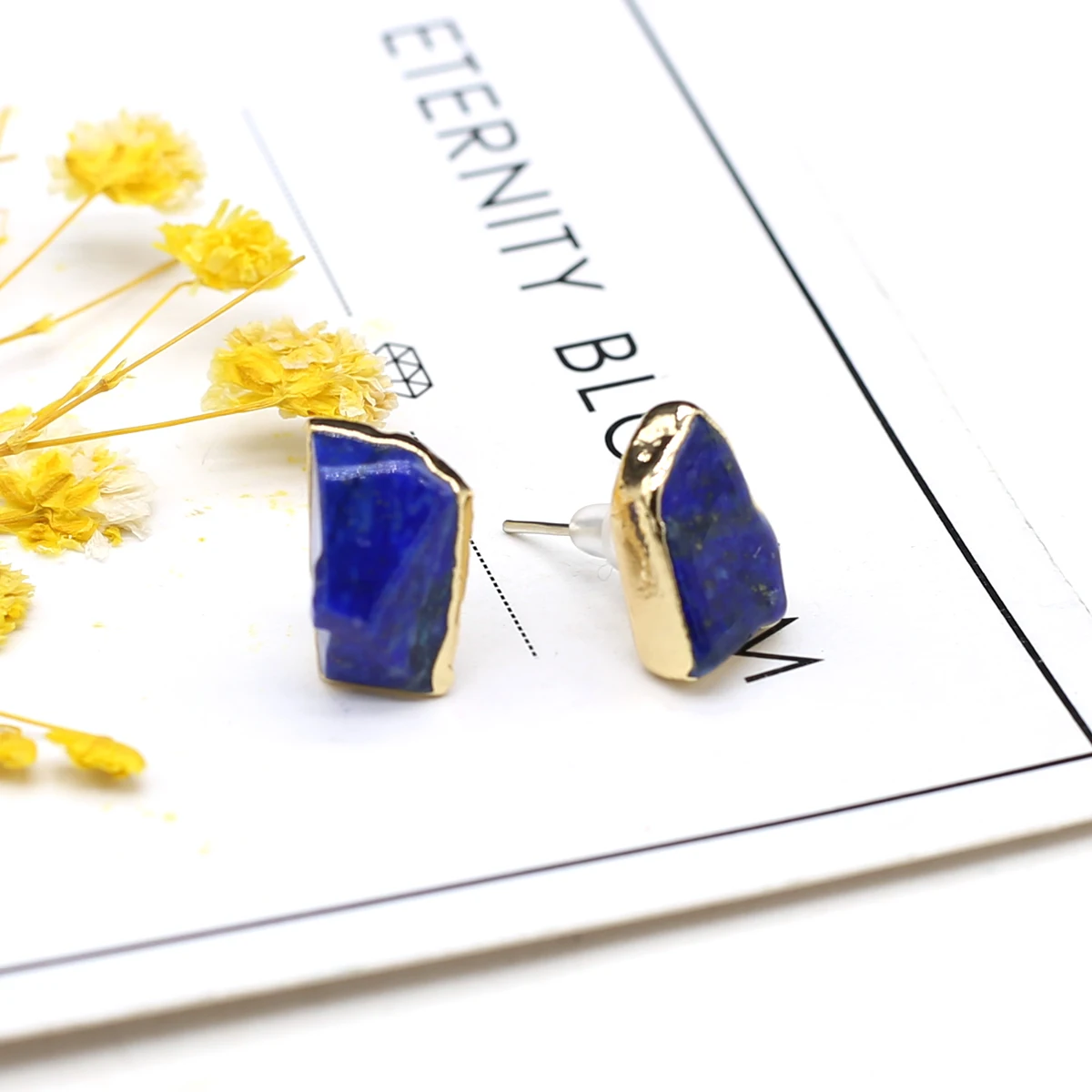 2024 New Fashion Natural Crystal Earrings For Women Gold Color Lapis Lazuli Jewelry Gift For Girlfriend Wife